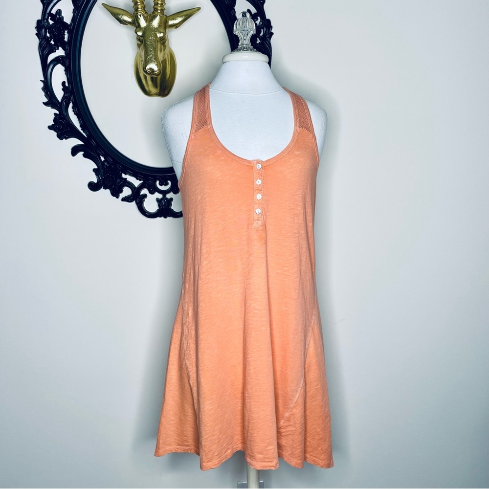 Others Follow Peach Orange Colored Racerback Dress with Netting Detail